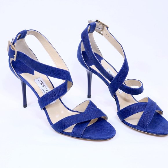 Jimmy Choo Louise Blue Glitter Crisscross Sandal - Picture 8 of 8